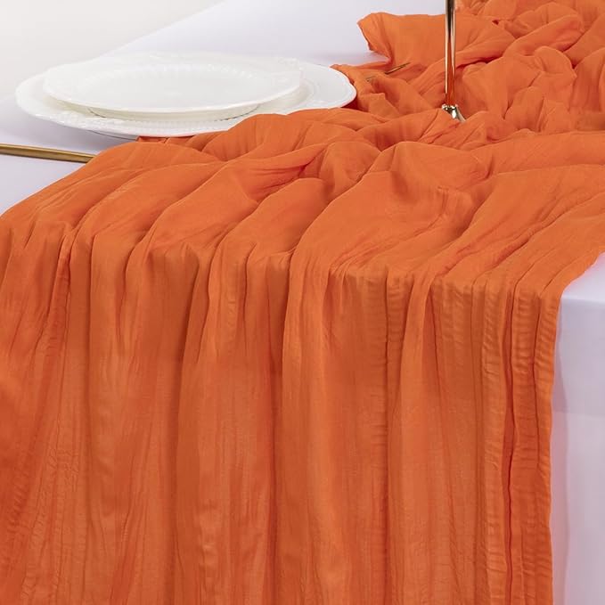 Cheesecloth Table Runner Summer Boho Wedding Birthday Party Home Decor | Orange - Image 6