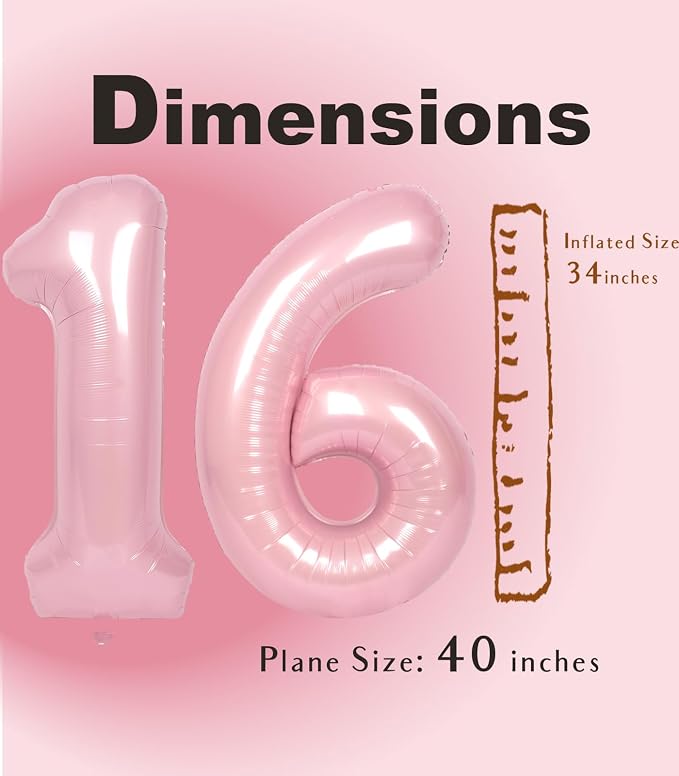 SUWEN 40 Inch Pink Large 16 Number Balloons Big Foil Helium Number Balloons 0-9 - Image 5