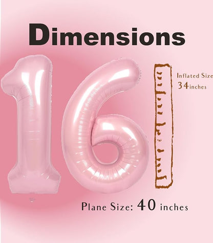 SUWEN 40 Inch Pink Large 16 Number Balloons Big Foil Helium Number Balloons 0-9 - Image 5