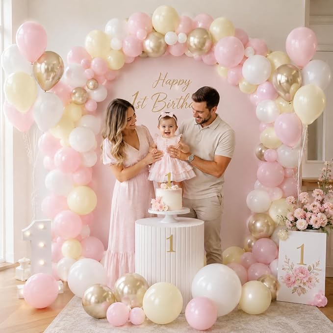 HILAVO Pink and Yellow Balloons 12 Inch Pastel Light Pink Yellow Gold White - Image 6