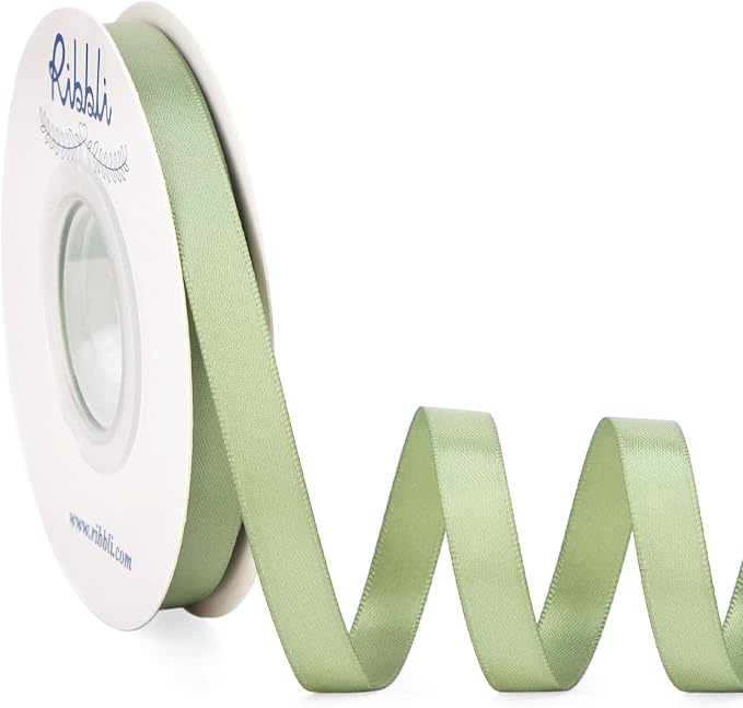 Ribbli Dusty Sage Satin Ribbon Double Faced Satin 3/8 Inch x Continuous 25 by Ribbli