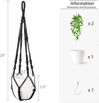 Mkono Fake Hanging Plant, Macrame Hanger - Image 2
