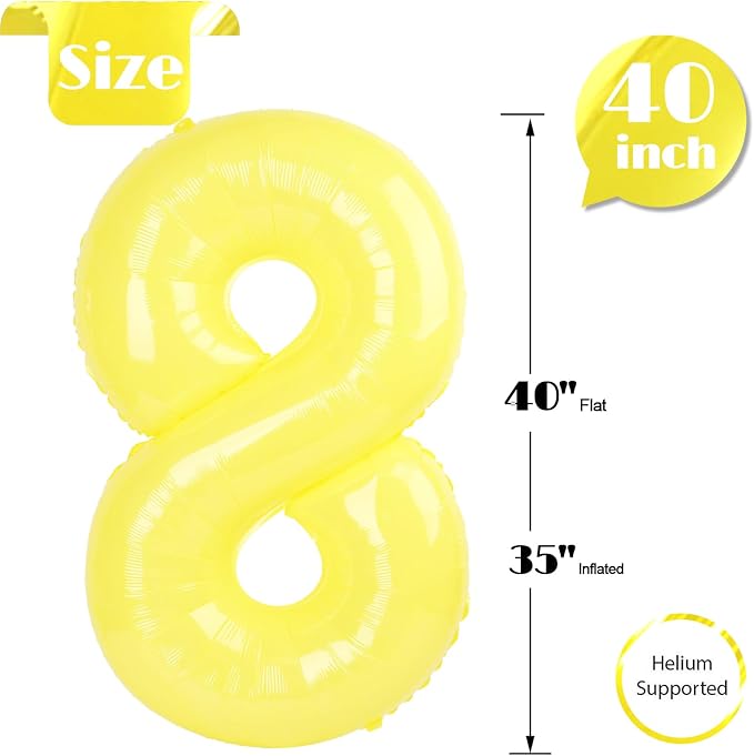 Yellow Number 8 Balloon 40 Inch, 8th Birthday Party Decorations Men Women | - Image 5
