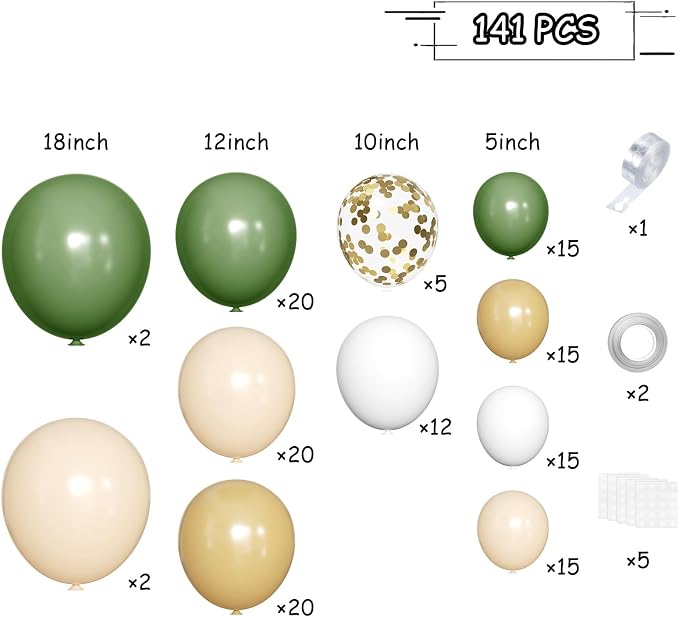 MEBAY Green White Sand Balloon Arch Kit - Image 2