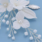 Flower Bridal Hair Pins Pearl Bride Wedding Hair Pieces Leaf U Shaped Hair Accessories Headpiece for Wedding Brides Women Girls（6 PCS） (Silver/Beads White Flower)