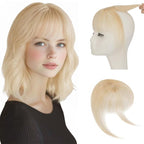 Hairro Bangs Hair Clip 3D 360°Cover Clip On Bangs Remy Human Hair Topper With Bangs Fringe French Bangs With Temples Clip In Bangs Hair Extensions 8 Inches 10g #60 Platinum Blonde