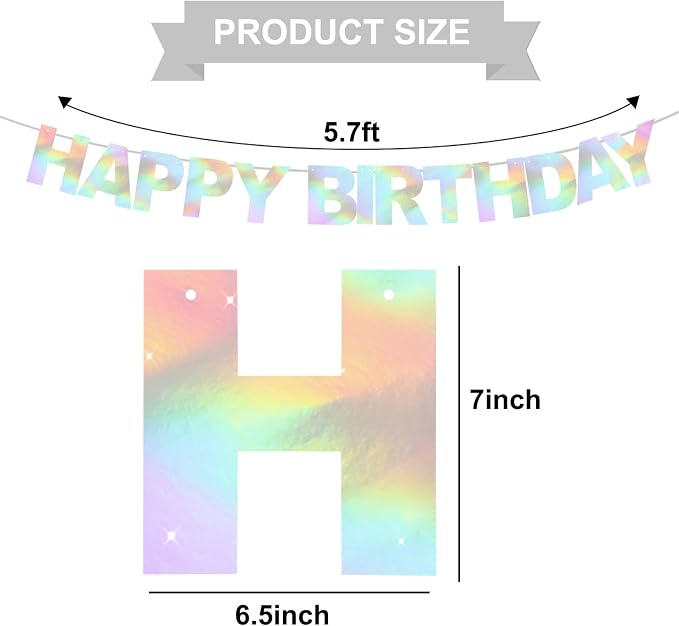 BEISHIDA Pre-Strung Iridescent Happy Birthday Banner Party Sign Decoration | NO - Image 2