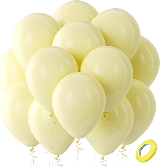 Bezente Pastel Yellow Latex Round Helium Party Balloons 100 Pack 12 inch | by Bezente