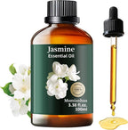 Pure Jasmine Essential Oil for Bedtime Atmosphere, Evening Relaxation & Pillow Mist, Mumianhua Natural Floral Bliss for Diffuser, Skin, Hair Care, Calming Blends, Perfume, Candle Making 3.38 Fl Oz