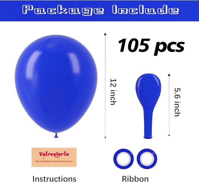 Voircoloria 105pcs Royal Blue Party Balloons, 12inch | - Image 2