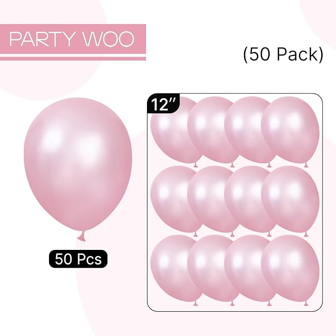 PartyWoo Pearl Pink Balloons 50pcs Light Pastel Baby Pink Color | 12 Inch - Image 6