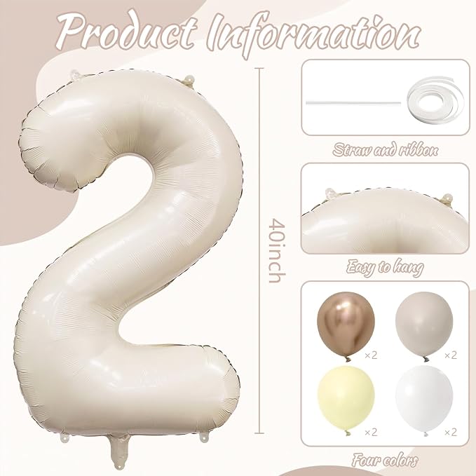 Cream Number 2 Balloon 40 Inch Beige Nude Number 2 Balloon - Image 6