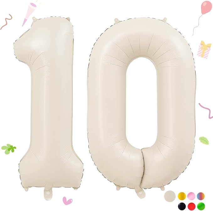 40 Inch Beige Number 10 Balloons by Smlpuame