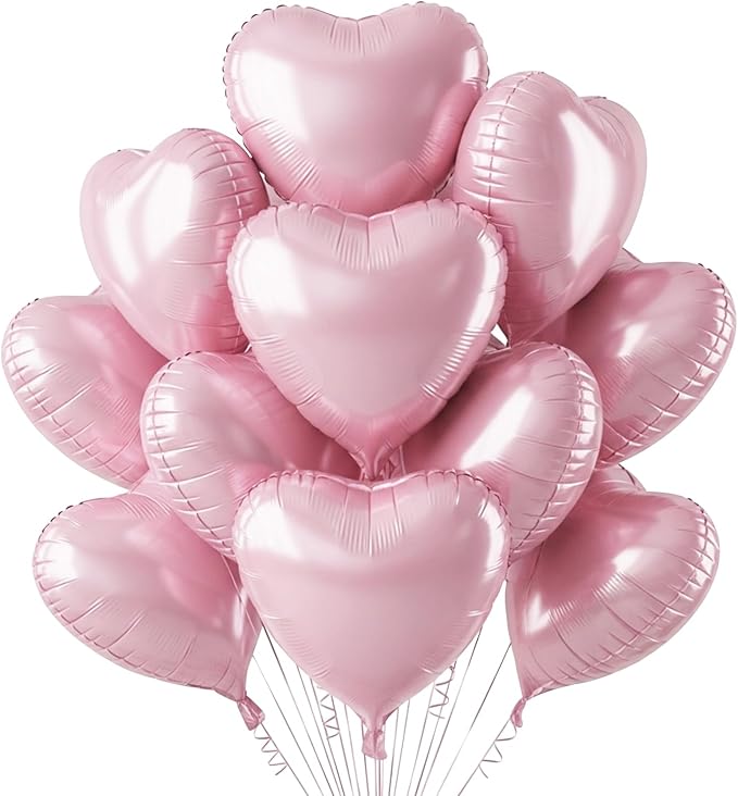 TONIFUL 30 Pcs Matte Pink Heart Balloons 18 Inch Heart Shape Foil Balloon | by TONIFUL