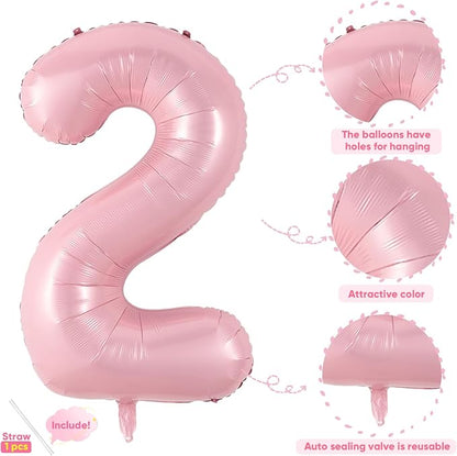 Light Pink 2 Balloon, 40 Inch Large Pastel Pink Foil Helium Number Balloons 0-9 - Image 3