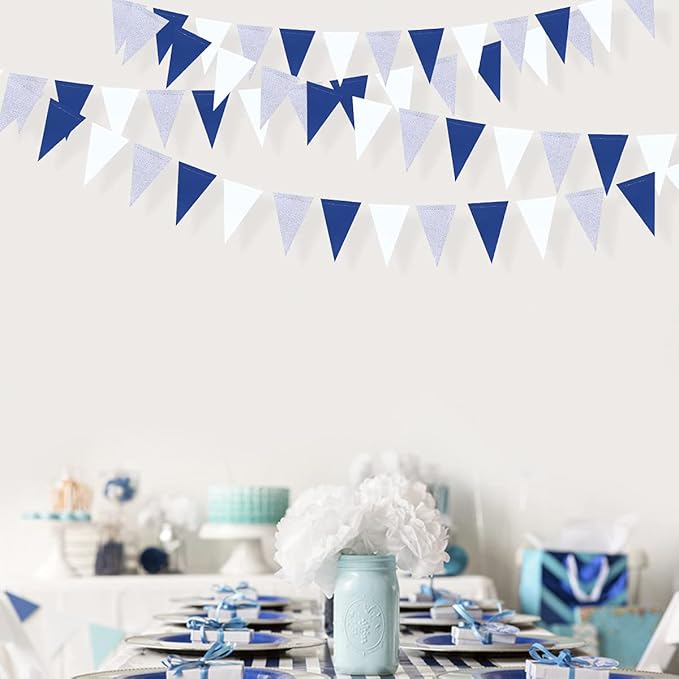 30 Ft Navy Blue White and Silver Party Decorations Royal Blue Triangle Flag - Image 4