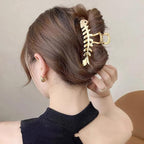 Hair Jaw Claw Clips Fish Bone Shape Large Metal Gold Fashion Nonslip Hairpin Catch Clip Accessories for Thick/Thin Hair HairStyling (Gold)