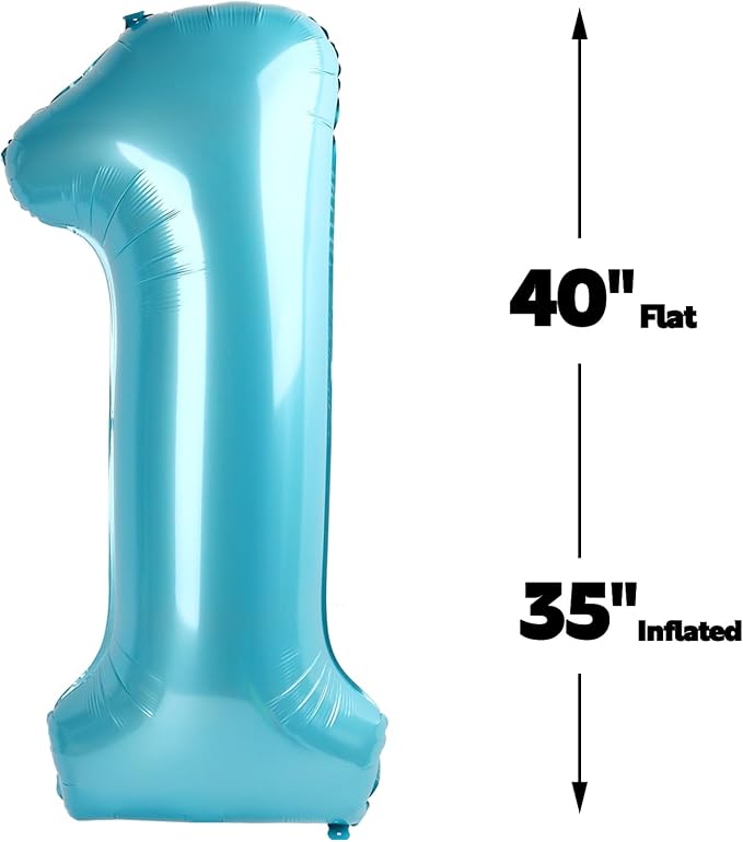Pearl Blue Number 1 Balloon 40 inch, 1st Birthday Party Balloons Decorations | - Image 2