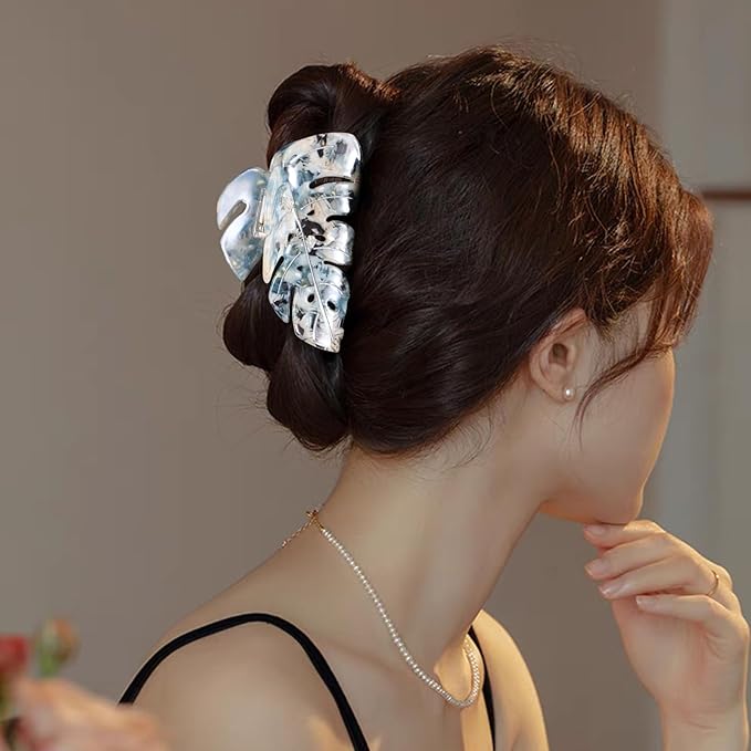 Blue Leaf Hair Claw Clip 3.5 Inch Strong Grip Hair Clip French Design Women Girls Hair Styling Accessories for Thick Thin Hair