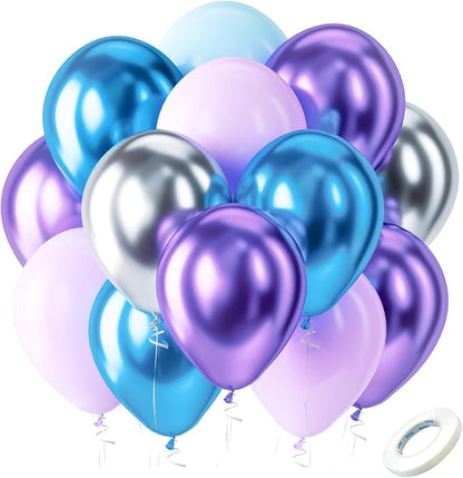 Bezente Frozen Balloons Set 60pcs 12 inch | Blue Purple and Metallic Silver by Bezente