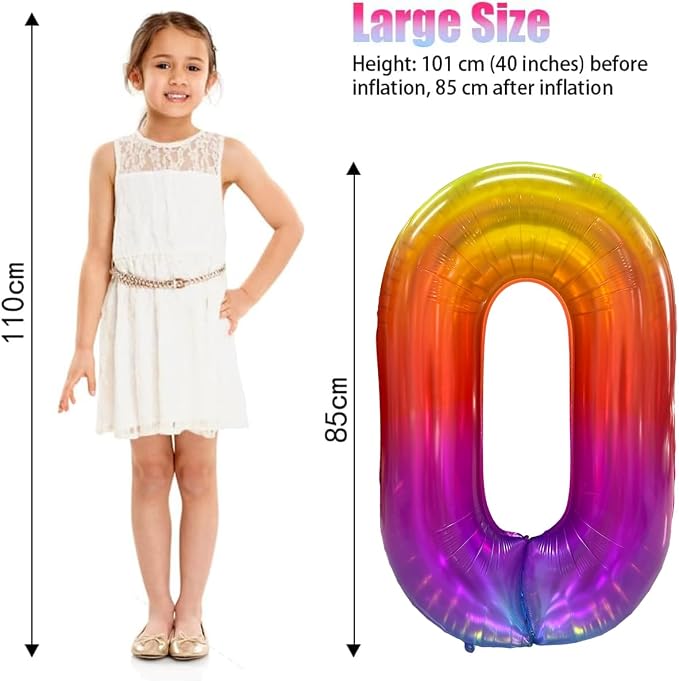 Rainbow Number 0 Balloon 40 Inch Rainbow 0 Balloon Giant Helium Foil Number 0 - Image 2