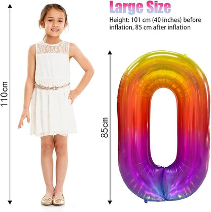 Rainbow Number 0 Balloon 40 Inch Rainbow 0 Balloon Giant Helium Foil Number 0 - Image 2