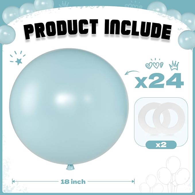 Mist Blue Balloons 18 Inch 24 Pack Matte Helium Latex Round Balloons - Image 2
