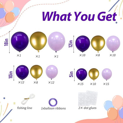 103pcs Purple and Gold Balloon Garland Arch Kit, 18/12/10/5 Inch Metallic Gold - Image 2