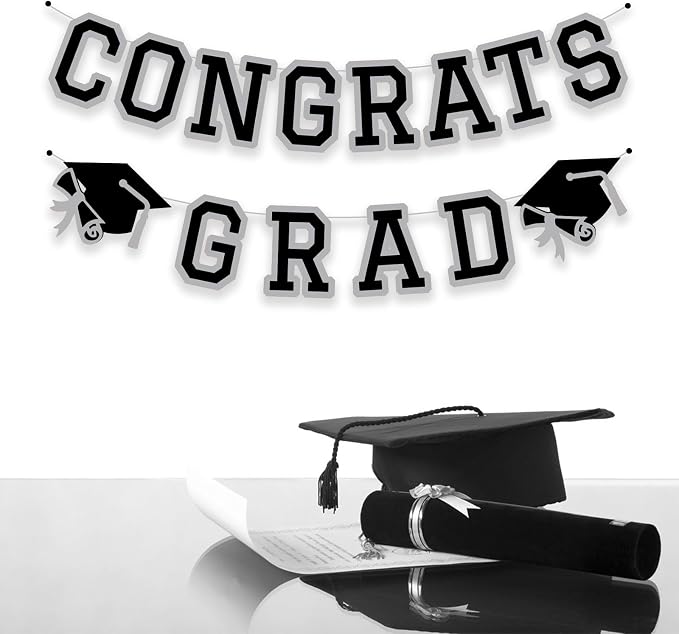 Congrats Grad Banner Graduation Party Banner Decoration Hanging Garland High - Image 3