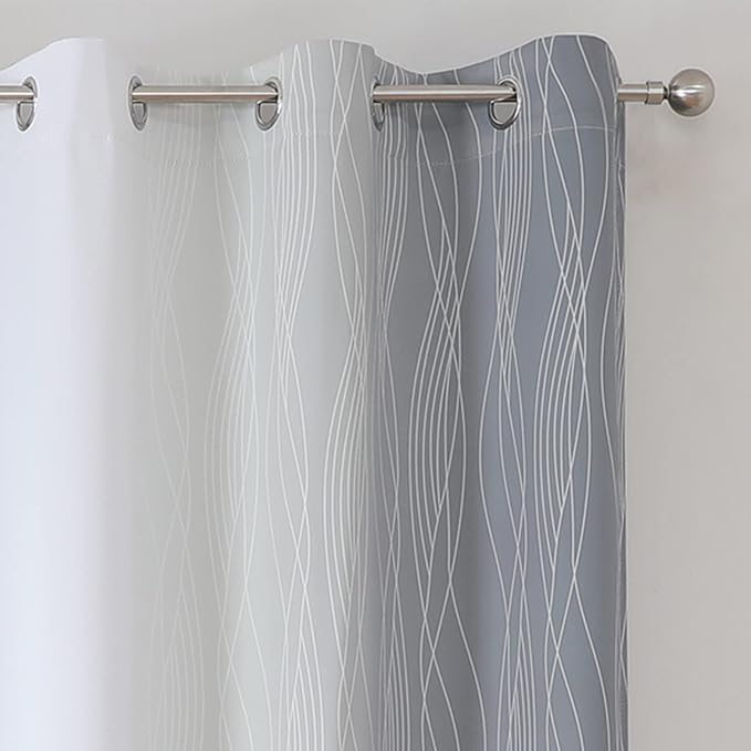 Grey and Greyish White Blackout Curtains 54 Inch Length, Light Blocking - Image 4