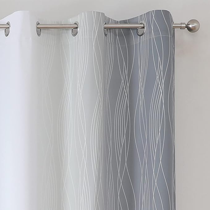 Full Room Darkening Greyish White and Grey Blackout Curtains 63 Inch Length 2 - Image 4