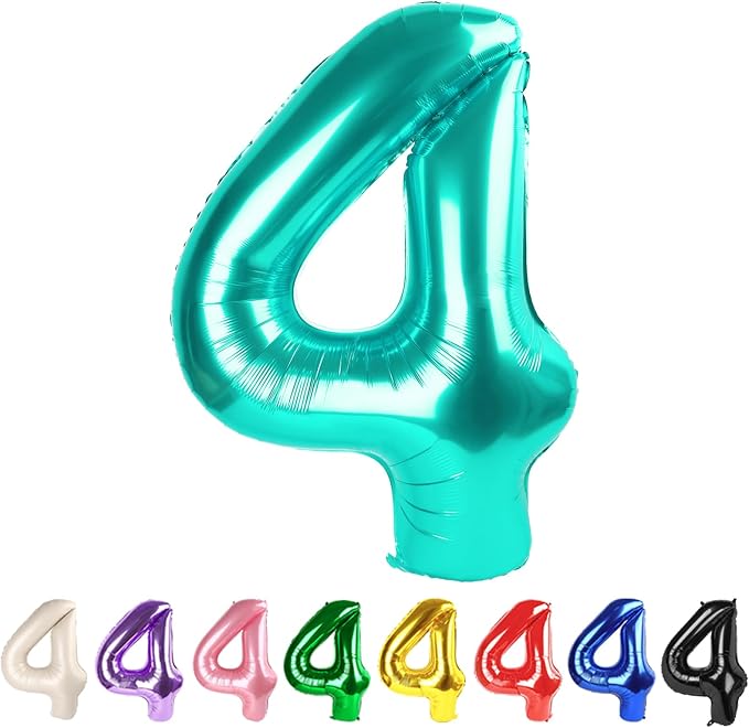 4 Balloon Numbers Party Decorations, 40In Blue-green Balloons by Mluchee