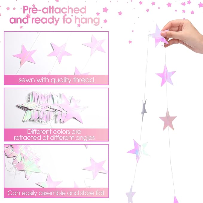 Patelai Glitter Star Garland Banner 2026 Graduation Decor 130 Feet Star Hanging - Image 3
