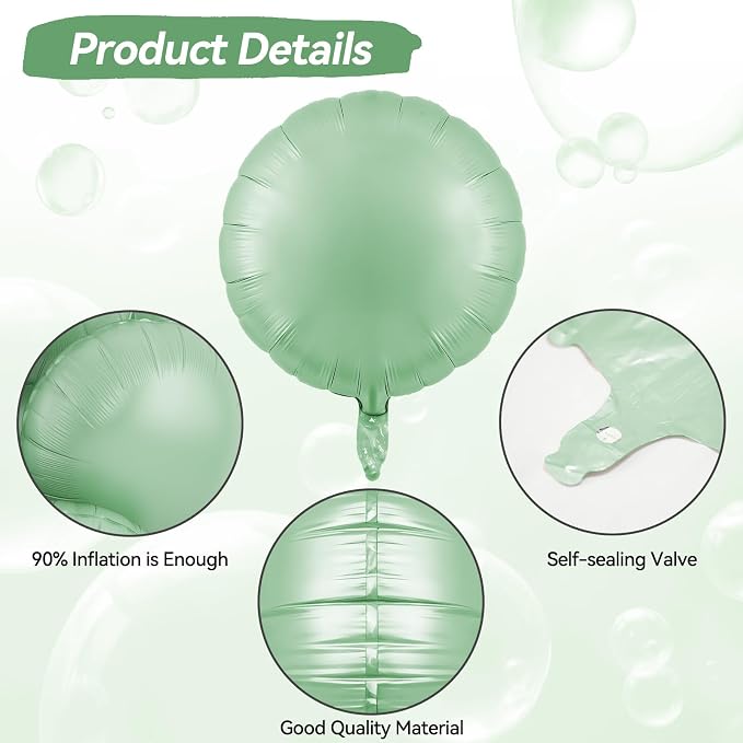 20PCS Round Shaped Foil Balloons, 18 Inch Round Foil Balloon, Retro Sage Green - Image 3