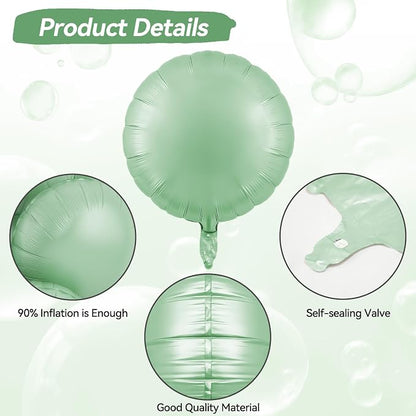 20PCS Round Shaped Foil Balloons, 18 Inch Round Foil Balloon, Retro Sage Green - Image 3
