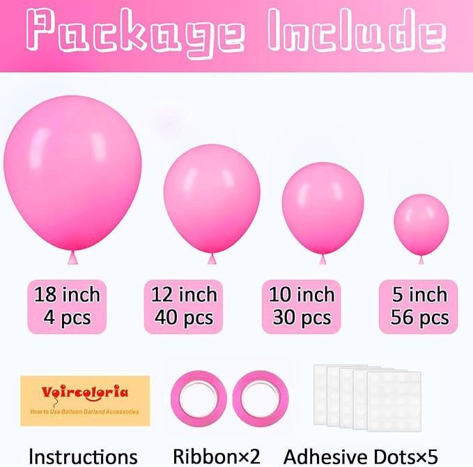 Voircoloria 130pcs Pink Balloons Garland Arch Kit, 18 12 10 5 Inch | - Image 2