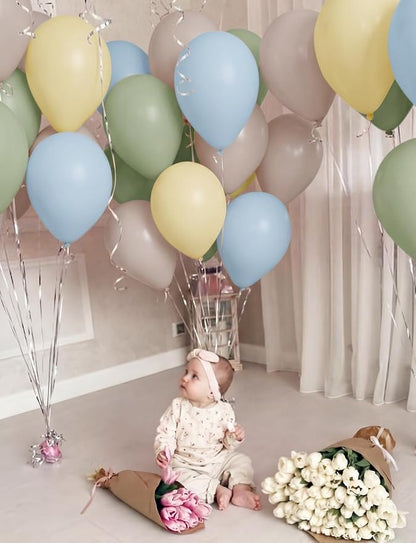 Sage Green Blue Yellow Balloons, Pastel Yellow Balloons, Sand White Balloons - Image 6