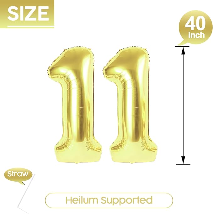 11 Balloon - Champagne Gold Birthday Number Balloons, 40 Inch Decorations | - Image 5