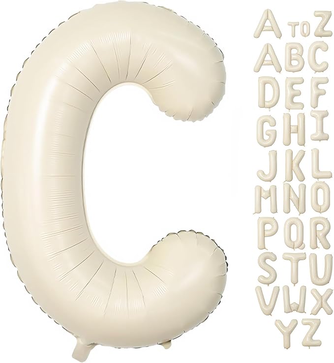 Cream Letter C Balloons, 40 Inch Balloons Letter C Mylar Helium Large C Balloon by BBPOOL