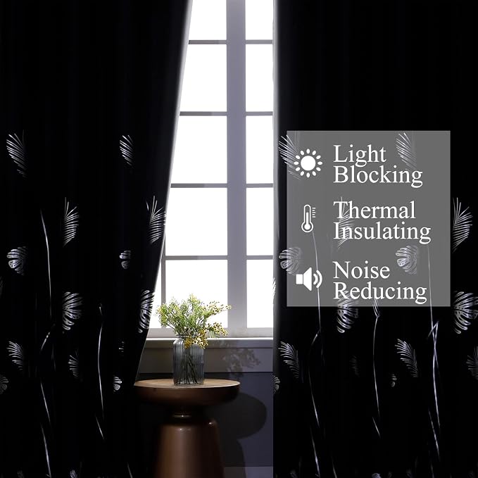 Blackout Curtains 84 Inches Long 2 Panles Elegant Silver Palm Tree Designed - Image 6