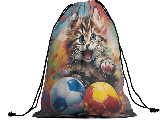 Cute Cat Gymnastics Grip Bag Watercolor Football Drawstring Bag Shoes Gym - Image 2