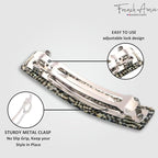 French Amie Oblong Handmade 3.5" Celluloid Automatic Hair Clip Barrette French Hair Clip for Women Strong Hold Set of 2 No Slip Durable Paris Hair Accessories, Made in France (Ivory Black and Opera)