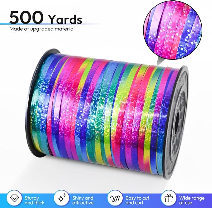 Premium Rainbow Shiny Curling Shiny Ribbon, 1/5" Wide x 500 Yards Christmas - Image 2
