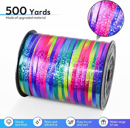 Premium Rainbow Shiny Curling Shiny Ribbon, 1/5" Wide x 500 Yards Christmas - Image 2