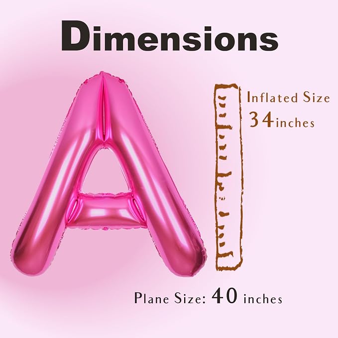 SUWEN 40 Inch Hot Pink Large A Letter Balloons Big Foil Helium Letter A-Z | - Image 4