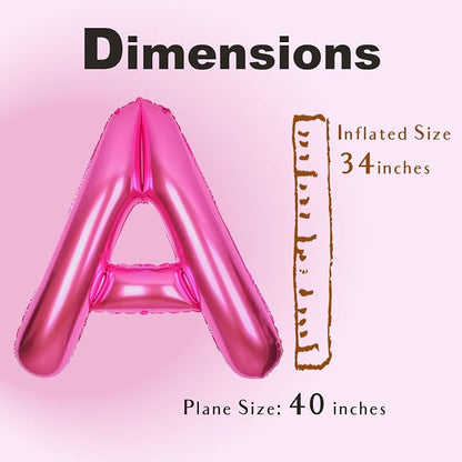SUWEN 40 Inch Hot Pink Large A Letter Balloons Big Foil Helium Letter A-Z | - Image 4
