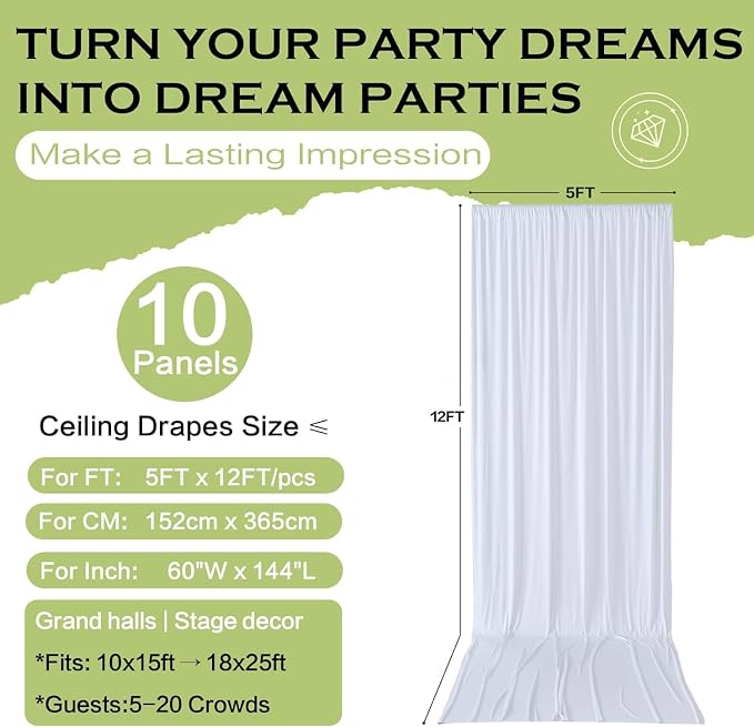 50ft×12ft White Backdrop Curtain - Image 8
