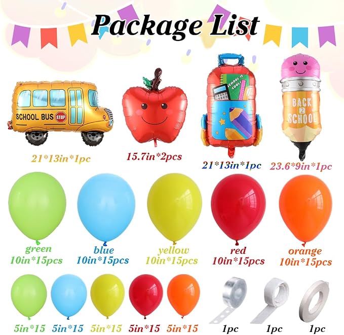 158pcs Back to School Balloon Garland Arch Kit, School Bus House Pencil Bag - Image 2