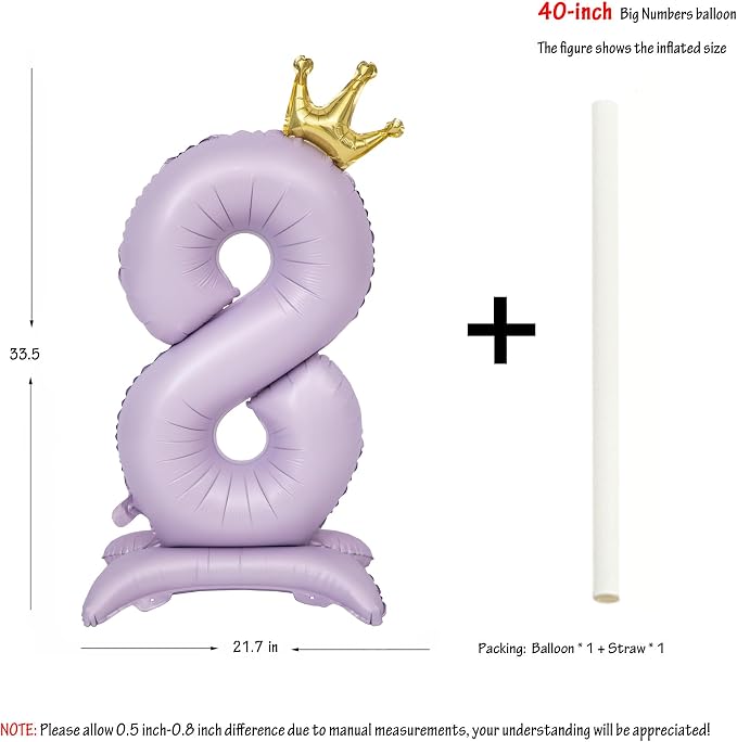 Standing Purple Crown Number 8 Balloon 40In Pastel Purple Crown 8 Balloon | - Image 2