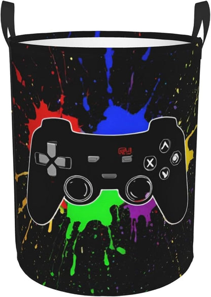 Gaming Theme Round Laundry Hamper Game Joystick Storage Basket Toys Clothes by Gbuzozie